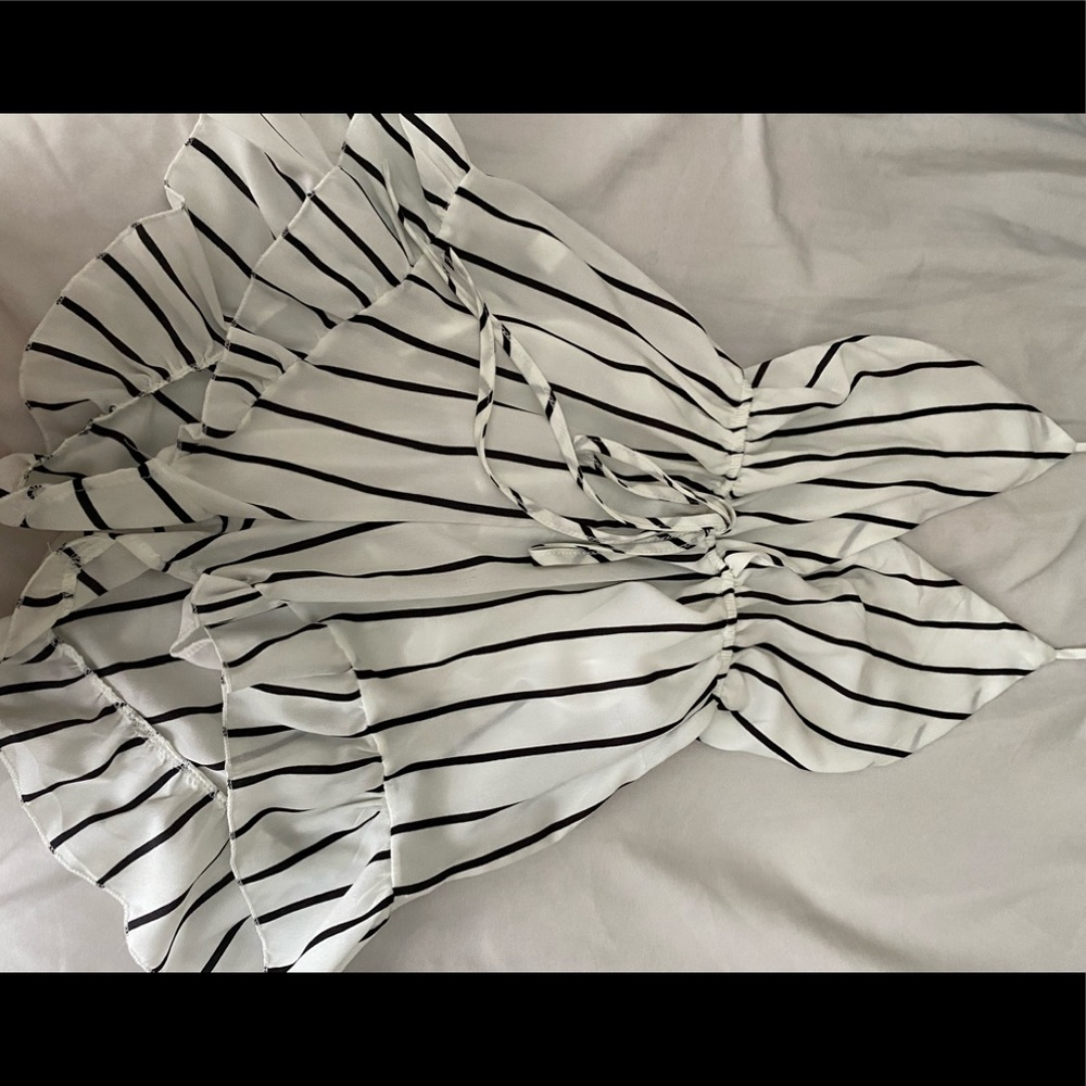 White and black striped halter romper